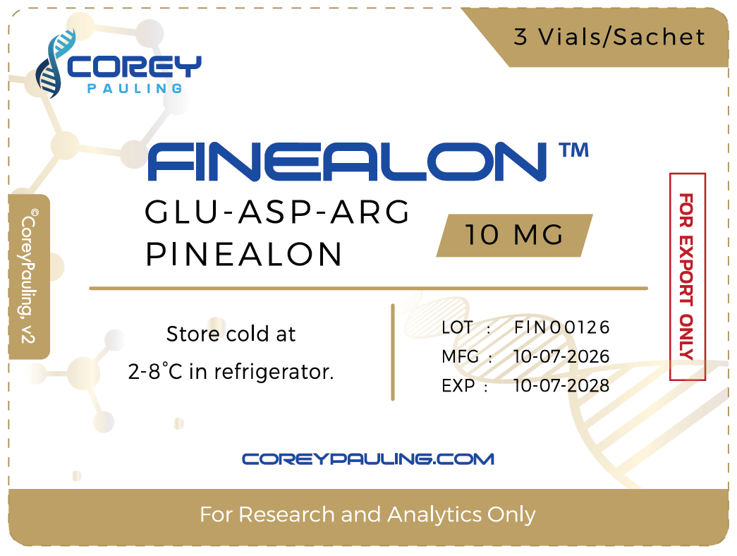 Finealon Pinealon Glu-Asp-Arg 10 mg sachet label, 3 vials per sachet